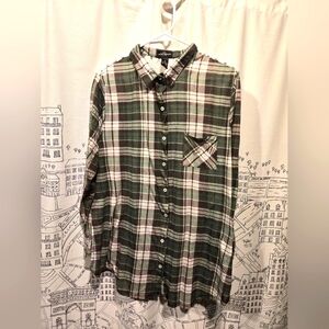 EUC Women's Karen Brooks Green Plaid Lace Flannel Look Top Size 2X